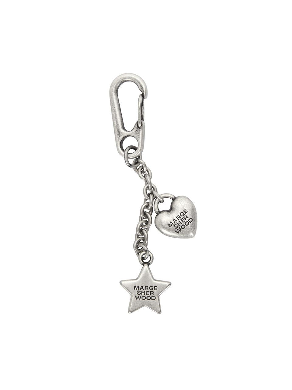 Heart Star Keychain Antique Silver